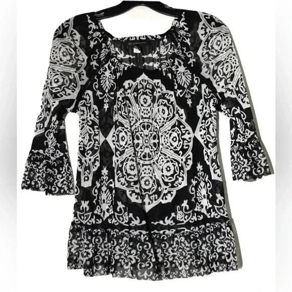INC International Concepts Women’s Henna Emblem Black White Boho Blouse … - Picture 14 of 14